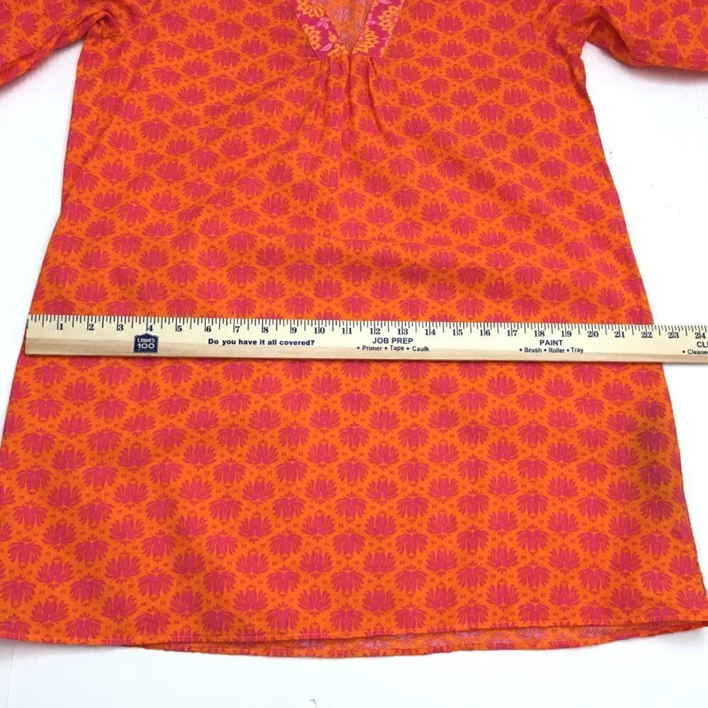 Zara Women's Pink and Orange Print Dress Long Sleeves V-Neck Lightweight size S